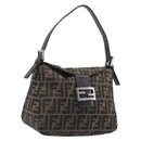 FENDI Zucca Canvas Mamma Baguette Shoulder Bag Black Silver Auth ka6675A-1
