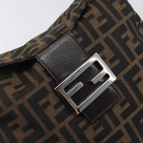 FENDI Zucca Canvas Mamma Baguette Shoulder Bag Black Silver Auth ka6675A