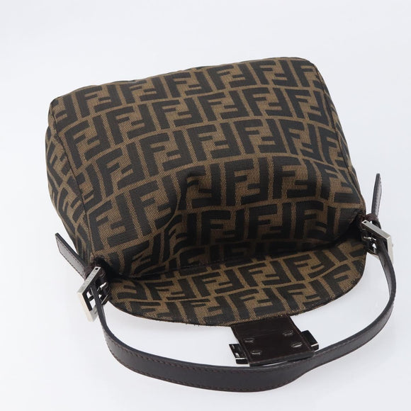 FENDI Zucca Canvas Mamma Baguette Shoulder Bag Black Silver Auth ka6675A