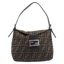 FENDI Zucca Canvas Mamma Baguette Shoulder Bag Black Silver Auth ka6675A-2