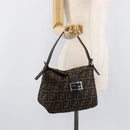FENDI Zucca Canvas Mamma Baguette Shoulder Bag Black Silver Auth ka6675A-25