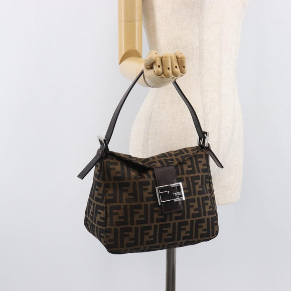 FENDI Zucca Canvas Mamma Baguette Shoulder Bag Black Silver Auth ka6675A