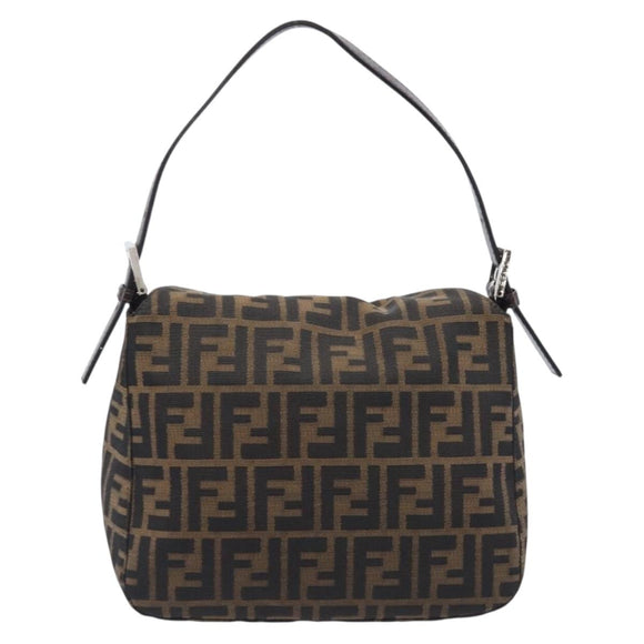 FENDI Zucca Canvas Mamma Baguette Shoulder Bag Black Silver Auth ka6675A