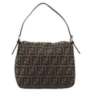 FENDI Zucca Canvas Mamma Baguette Shoulder Bag Black Silver Auth ka6675A-3