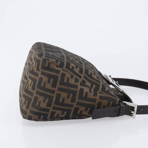 FENDI Zucca Canvas Mamma Baguette Shoulder Bag Black Silver Auth ka6675A
