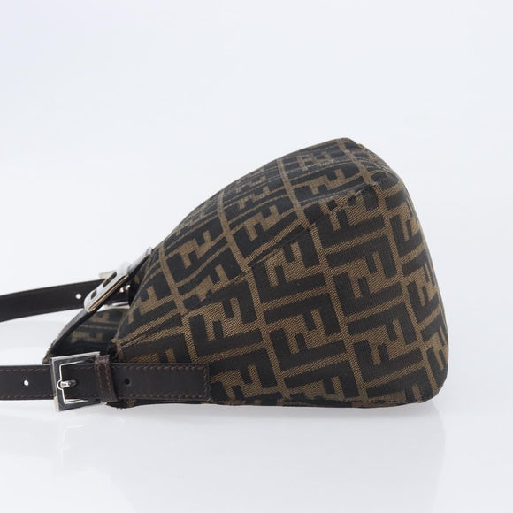 FENDI Zucca Canvas Mamma Baguette Shoulder Bag Black Silver Auth ka6675A