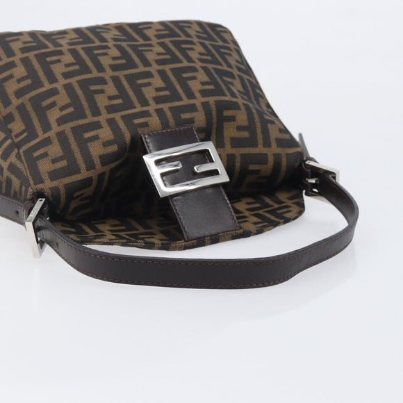 FENDI Zucca Canvas Mamma Baguette Shoulder Bag Black Silver Auth ka6675A