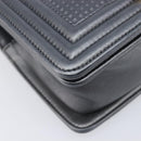 CHANEL Boy Chanel Medium Chain Shoulder Bag Lamb Skin Gray Silver Auth ka6676A-13