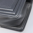 CHANEL Boy Chanel Medium Chain Shoulder Bag Lamb Skin Gray Silver Auth ka6676A-14