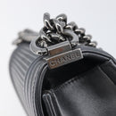 CHANEL Boy Chanel Medium Chain Shoulder Bag Lamb Skin Gray Silver Auth ka6676A-17