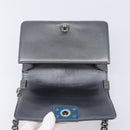 CHANEL Boy Chanel Medium Chain Shoulder Bag Lamb Skin Gray Silver Auth ka6676A-19