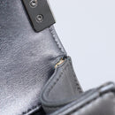 CHANEL Boy Chanel Medium Chain Shoulder Bag Lamb Skin Gray Silver Auth ka6676A-21