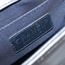 CHANEL Boy Chanel Medium Chain Shoulder Bag Lamb Skin Gray Silver Auth ka6676A-23