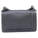 CHANEL Boy Chanel Medium Chain Shoulder Bag Lamb Skin Gray Silver Auth ka6676A-3
