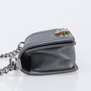 CHANEL Boy Chanel Medium Chain Shoulder Bag Lamb Skin Gray Silver Auth ka6676A-5