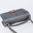 CHANEL Boy Chanel Medium Chain Shoulder Bag Lamb Skin Gray Silver Auth ka6676A-6