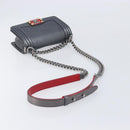 CHANEL Boy Chanel Medium Chain Shoulder Bag Lamb Skin Gray Silver Auth ka6676A-7