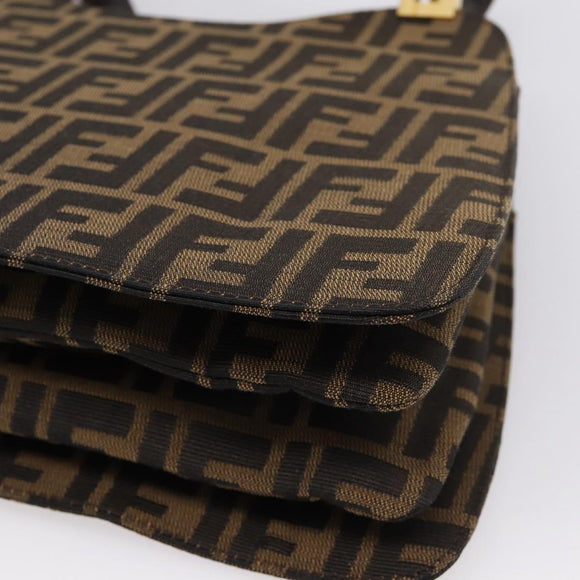 FENDI Zucca Canvas Hand Bag Black Gold Tone Auth ka6679V