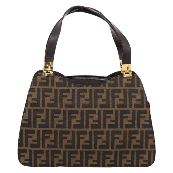 FENDI Zucca Canvas Hand Bag Black Gold Tone Auth ka6679V