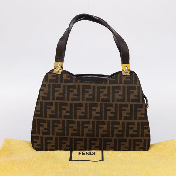 FENDI Zucca Canvas Hand Bag Black Gold Tone Auth ka6679V
