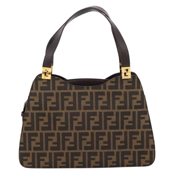 FENDI Zucca Canvas Hand Bag Black Gold Tone Auth ka6679V