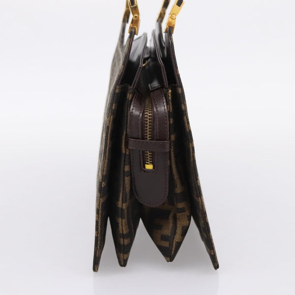 FENDI Zucca Canvas Hand Bag Black Gold Tone Auth ka6679V