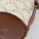 CELINE Triomphe Shoulder Bag PVC Leather White Gold Tone Auth ka6681A-13