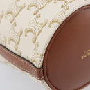 CELINE Triomphe Shoulder Bag PVC Leather White Gold Tone Auth ka6681A-14