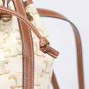 CELINE Triomphe Shoulder Bag PVC Leather White Gold Tone Auth ka6681A-17