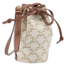 CELINE Triomphe Shoulder Bag PVC Leather White Gold Tone Auth ka6681A-1