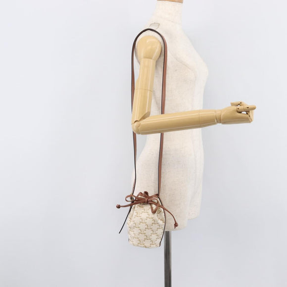 CELINE Triomphe Shoulder Bag PVC Leather White Gold Tone Auth ka6681A