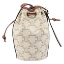 CELINE Triomphe Shoulder Bag PVC Leather White Gold Tone Auth ka6681A-3