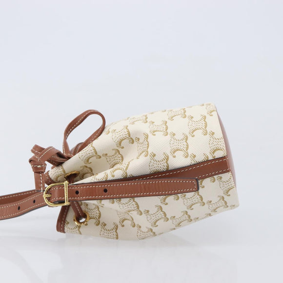 CELINE Triomphe Shoulder Bag PVC Leather White Gold Tone Auth ka6681A