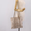 CHANEL Luxury Line Chain Tote Bag Leather Silver Gold Tone CC Auth ka6683-24