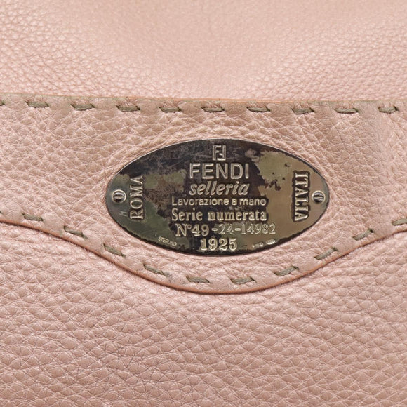 FENDI Celeria Shoulder Bag Leather Beige Silver 8BT093 Auth ka6684