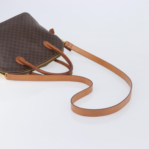 CELINE Macadam Hand Bag PVC 2way Brown Gold Tone Auth ka6693