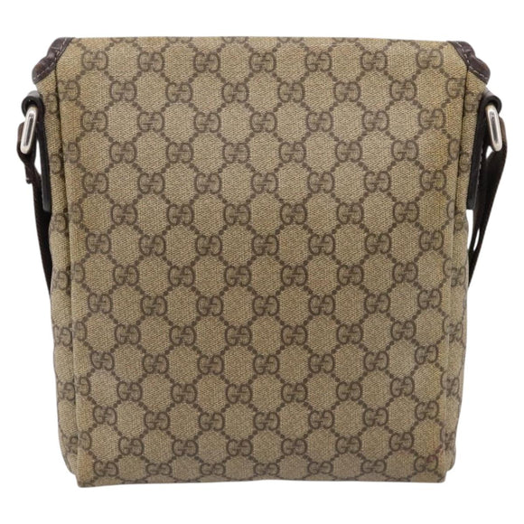 GUCCI GG Supreme Shoulder Bag PVC Beige Silver 223666 Auth ka6698