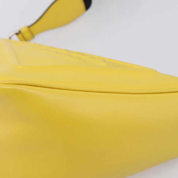 PRADA Triangle Shoulder Bag Leather Yellow Silver Auth ka6699M