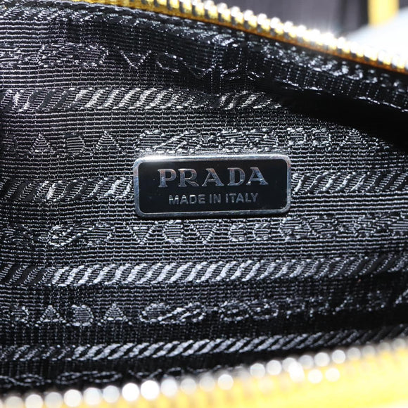 PRADA Triangle Shoulder Bag Leather Yellow Silver Auth ka6699M