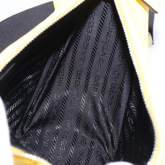 PRADA Triangle Shoulder Bag Leather Yellow Silver Auth ka6699M