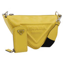 PRADA Triangle Shoulder Bag Leather Yellow Silver Auth ka6699M-1