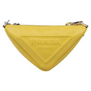 PRADA Triangle Shoulder Bag Leather Yellow Silver Auth ka6699M-2