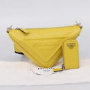PRADA Triangle Shoulder Bag Leather Yellow Silver Auth ka6699M-30