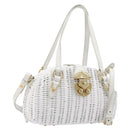 Miu Miu Wicker Hand Bag Raffia 2way White Gold Tone Auth ka6703M-1
