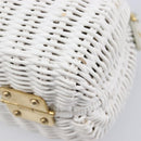 Miu Miu Wicker Hand Bag Raffia 2way White Gold Tone Auth ka6703M-13