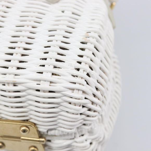 Miu Miu Wicker Hand Bag Raffia 2way White Gold Tone Auth ka6703M
