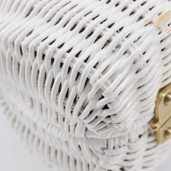 Miu Miu Wicker Hand Bag Raffia 2way White Gold Tone Auth ka6703M