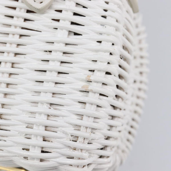 Miu Miu Wicker Hand Bag Raffia 2way White Gold Tone Auth ka6703M