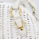 Miu Miu Wicker Hand Bag Raffia 2way White Gold Tone Auth ka6703M-22