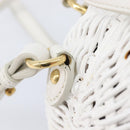 Miu Miu Wicker Hand Bag Raffia 2way White Gold Tone Auth ka6703M-21